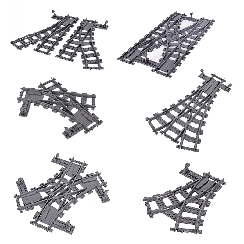 MOC 크리 에이 티브 전문가 아이디어 도시 기차 포인트 R40 단일 슬립 스위치 트랙 횡단 레일 벽돌 빌딩 블록 DIY 장난감 선물