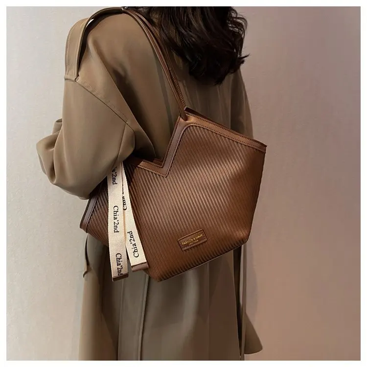 

2025 Spring Women Work Tote Bags Waterproof PU Leather - Adjustable Shoulder Bag for Commute/Casual/Office, Sewing Line Design