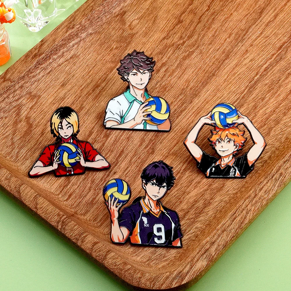 4Pcs Anime Volleyball Boy Enamel Pins Cartoon Women's Brooch Fashion Men Lapel Pin Badge on Bags Hats Jewelry Gift For Friends