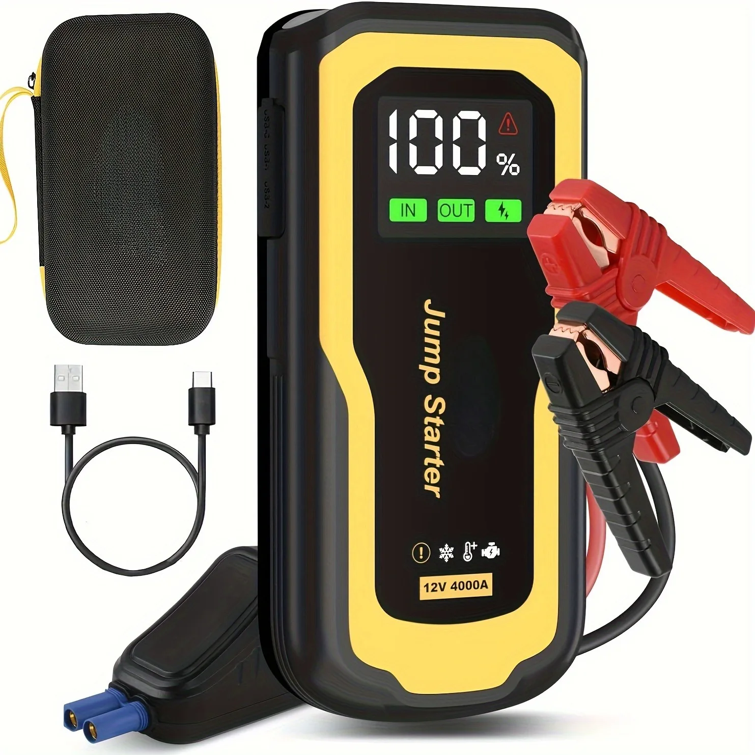 4000A Peak Car Jump Starter, Portable Safe Jump Starter Power Pack (Up To 2.64gal Gas And 2.64gal Diesel Engines),12V Lithium Ba