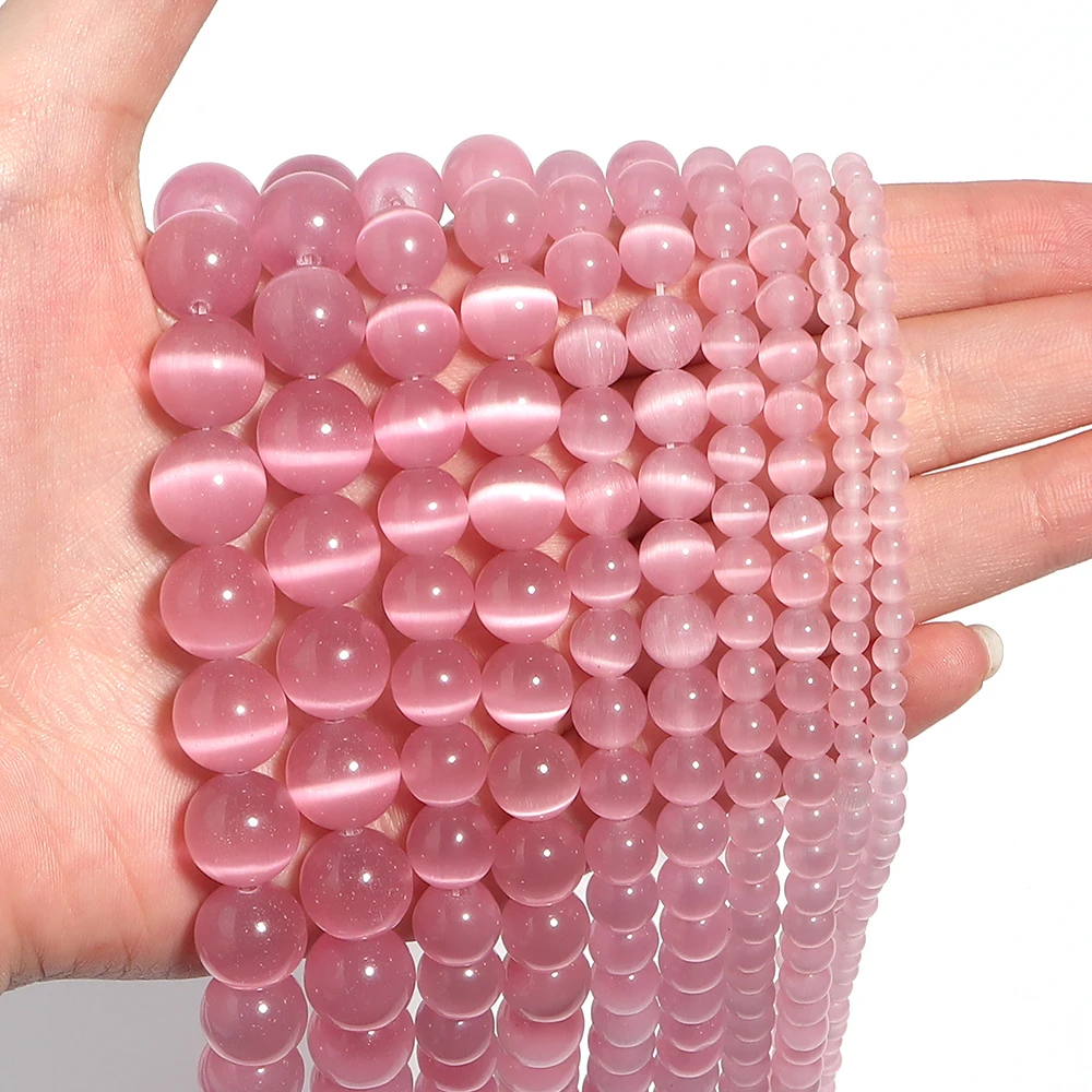 4/6/8/10/12mm Rosa Farbe Cat Eye Perlen Naturstein Glas Lose Perlen für schmuck Machen DIY Armbänder Zubehör 15''