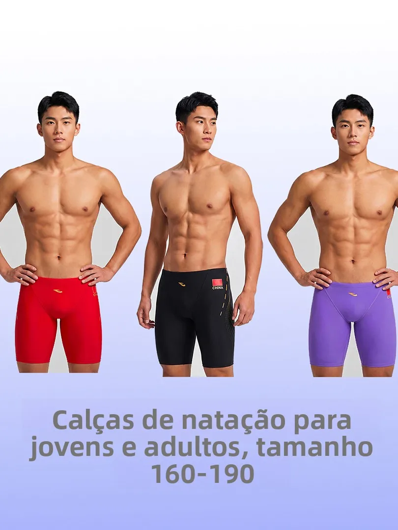 high-elasticity-men's-swimming-suits-five-quarter-length-anti-wear-quick-dry-gold-embossed-red-black-purple-competition-training