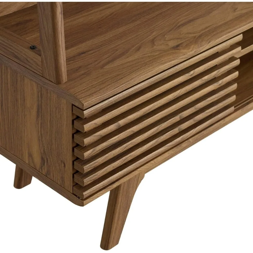 Render Mid-Century Modern TV Stand Entertainment Center, 70", Walnut