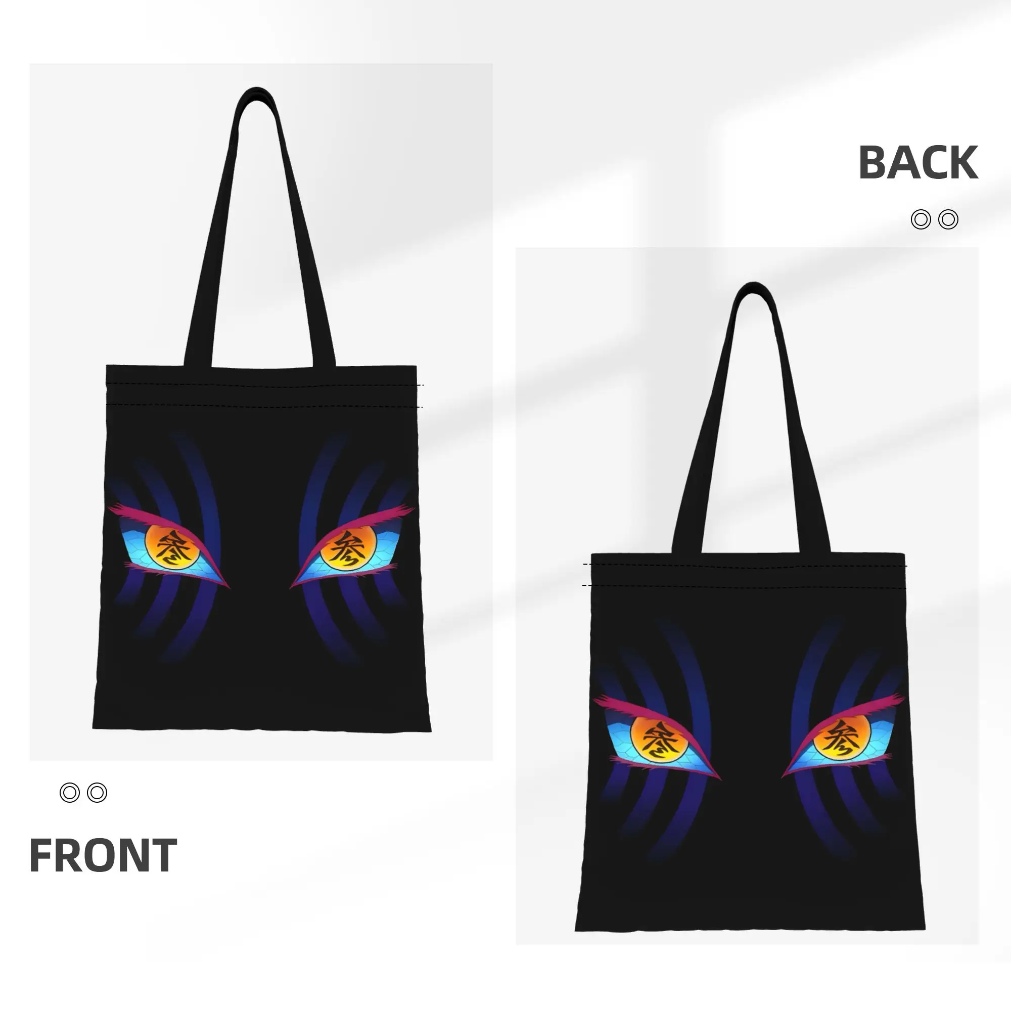 1PC Large Capacity Akaza's Eyes Demon Slayer Canvas Tote Bag Foldable Chic Pattern No Closed Design