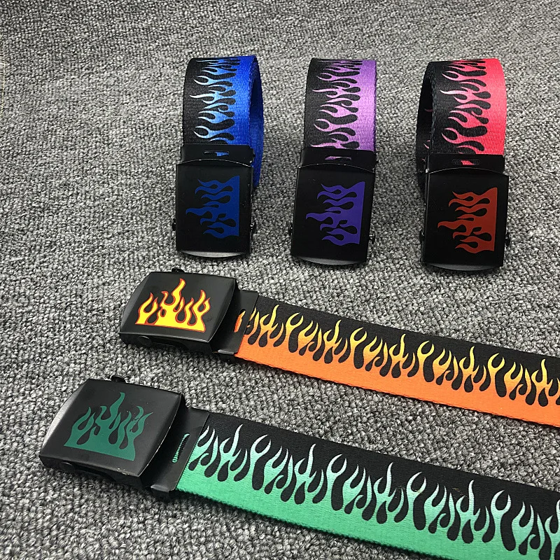 Fashion Flame Belts Unisex Hip-hop Style Belts 125cm Colorful Canvas Webbing Casual Belts Apparel Accessories