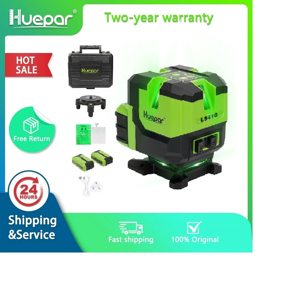 Huepar Multi-Line Laser Level Self-leveling Vertical & Horizontal Lines & Plumb Dot Green Cross Line Laser Tools with Hard Case