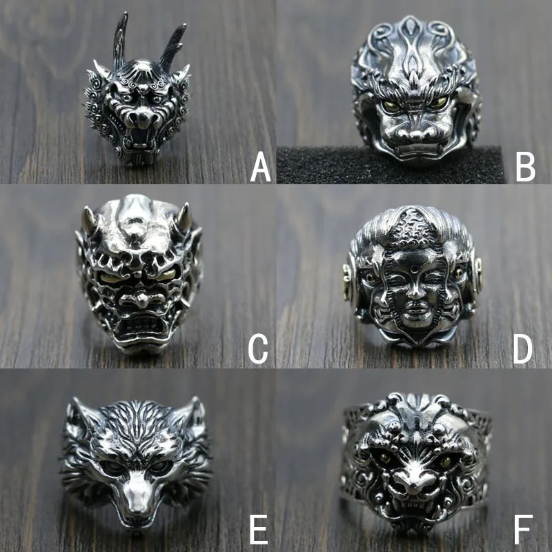 

925 Sterling Silver Beast Head Dominant Ring Men's Wild Wind Retro Personality Index Finger Pixiu Opening Thai Silver Leading Ri