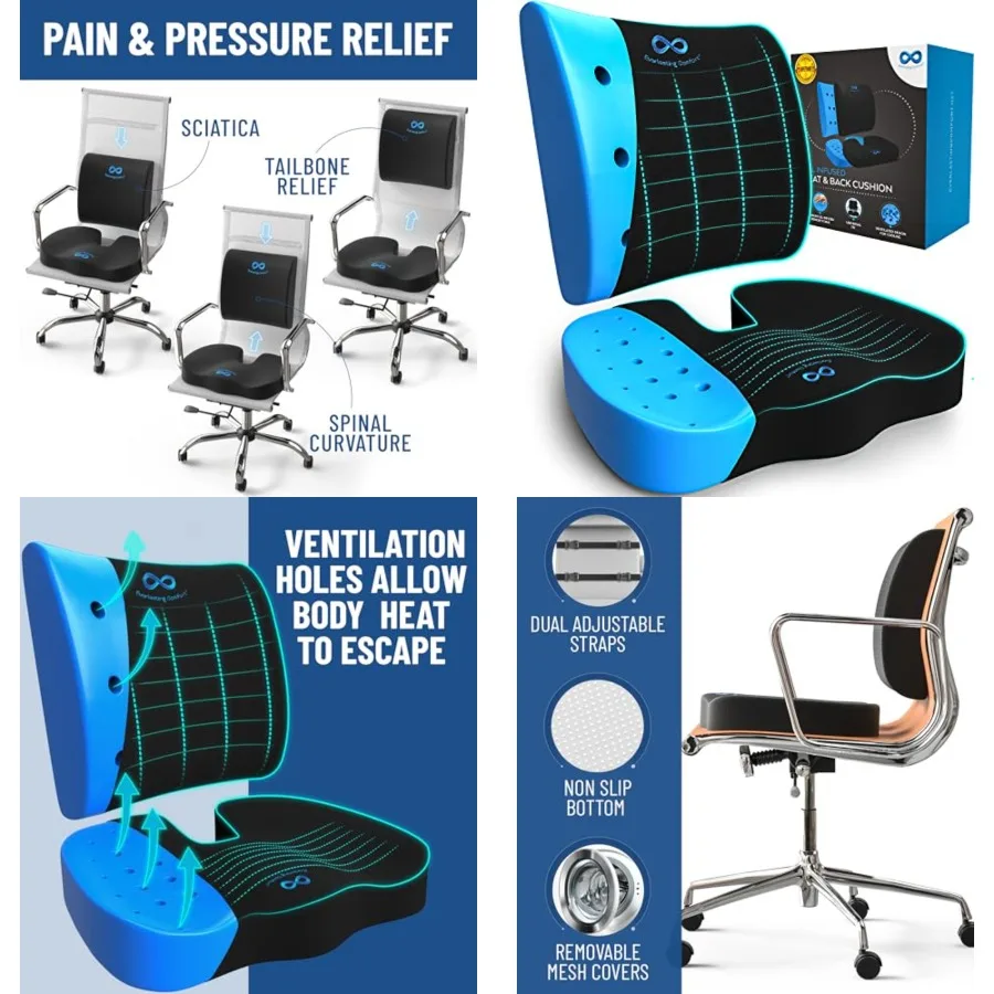 

Doctor Recommended Memory Foam Seat Cushion for Office Chairs Car - Ergonomic Office Desk Accessories - Cushions for Tailbone P