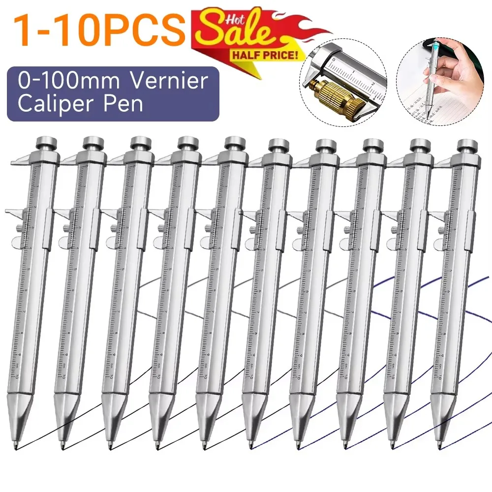 1/5/10Pcs Caliper Pen 0-100 Vernier Caliper Roller Ball-Point 1mm Plastic Student Gift Stationery Vernier Caliper Measuring Tool