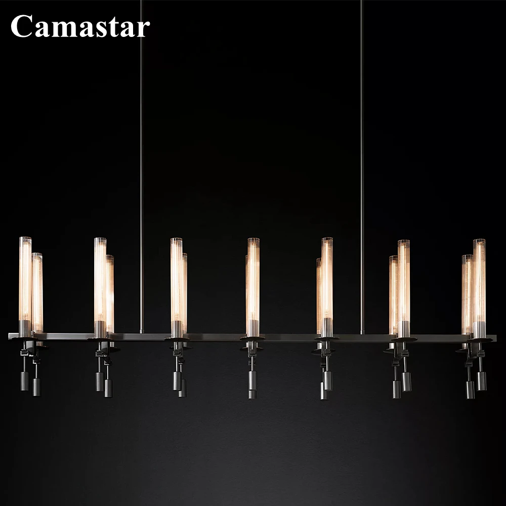 Fontanelle Linear Chandelier Modern Horizontal Ribbed Glass Ceiling Chandelier Lighting LED Home Lamp for Dining Room Restaurant