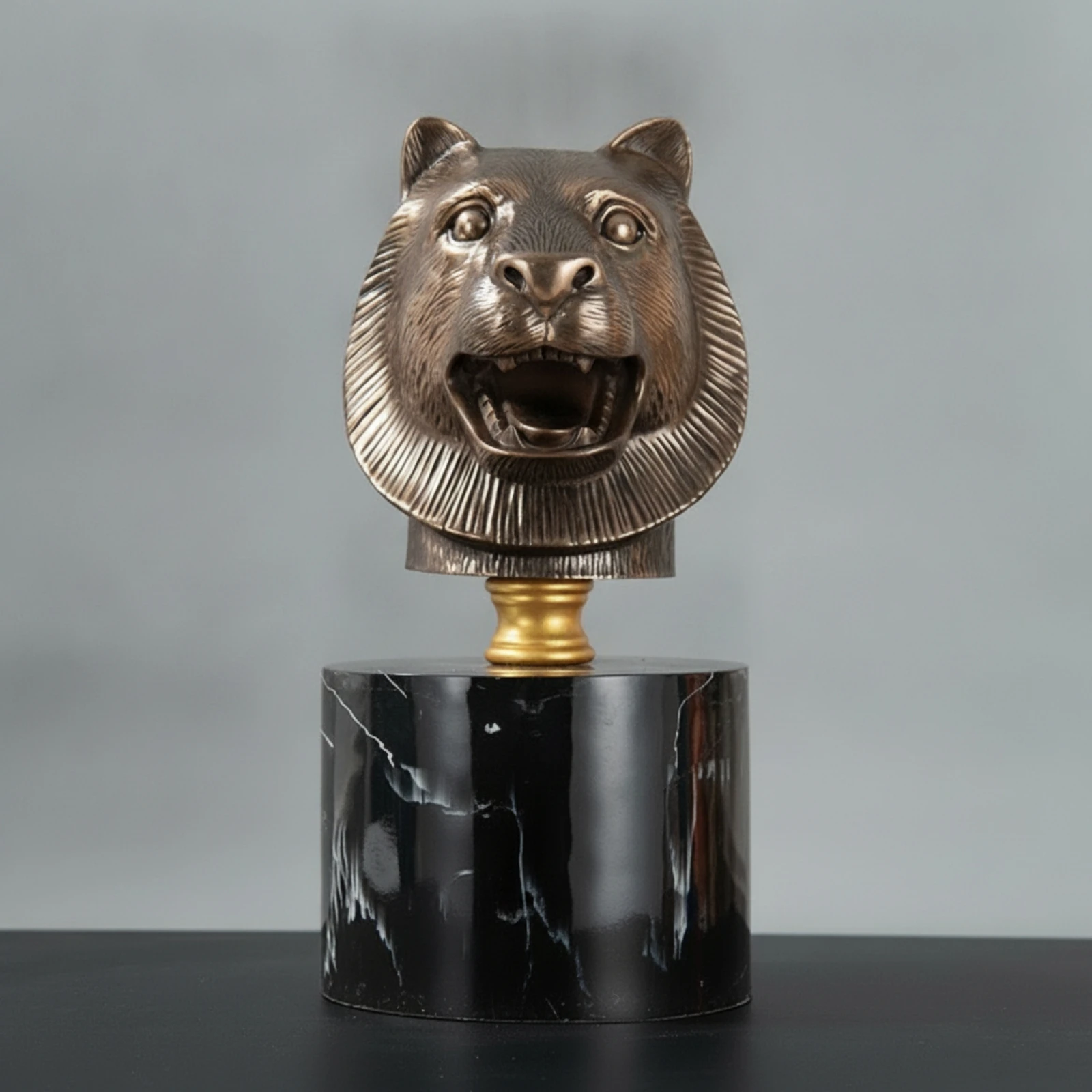 Animal Head Sculpture Bronze-Tone Zodiac Statue Animal Figurine Marble-Look Bust Small for Homeowners, Entryway, Living Room