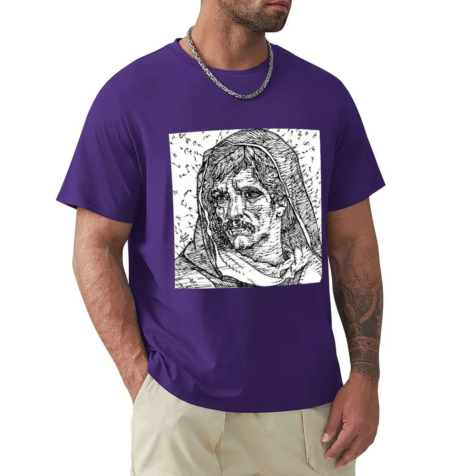 GIORDANO BRUNO ink portrait T-shirt oversized sports fans plain black t shirts men Robin Trower for earth below T-shirts cotton