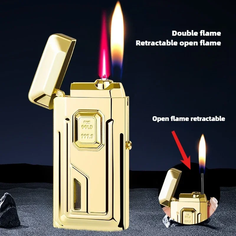 Innovative Electronic Induction Windproof Red Flame Lighter, Open Flame Retractable Igniter, Personalized Double Flame Lighter