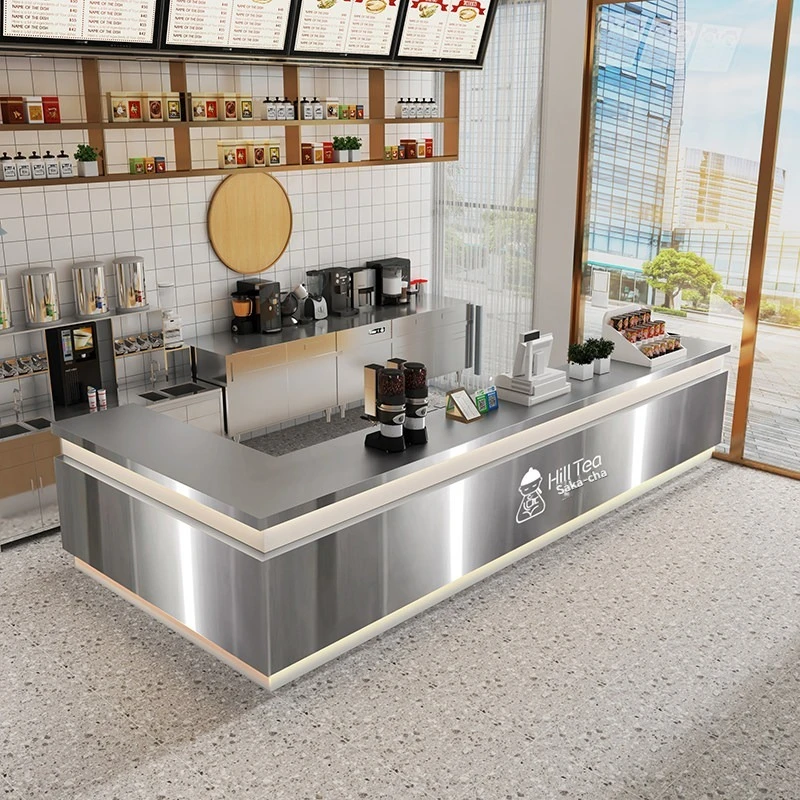 Stainless Steel Bar Counter for Restaurants Hotels Milk Tea Shops Front Desk & Reception Corner Coffee Counter Customized
