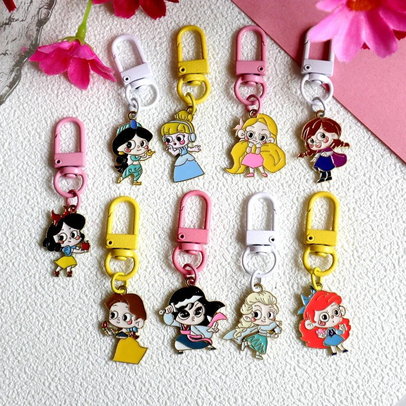 

1pc Colorful Fashionable Metal Keychain With Cartoon Anime Princess Enamel Alloy Pendant Amulet Charm Keyring For Men Women Gift