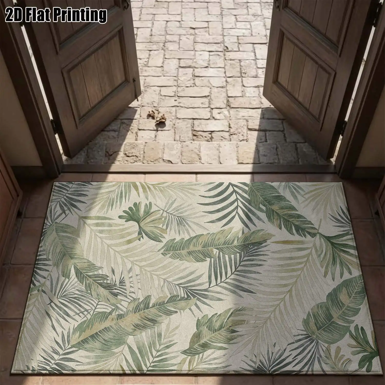 1Pc 2D Printed Tropical Green Plant Pattern Nordic Carpet, Instagram-Style Floor Mat, Modern Minimalist Home Decor Rug, Multi-Size, Machine Washable, Perfect for Entrance, Dining Room, Foyer, Bedroom, Living Room