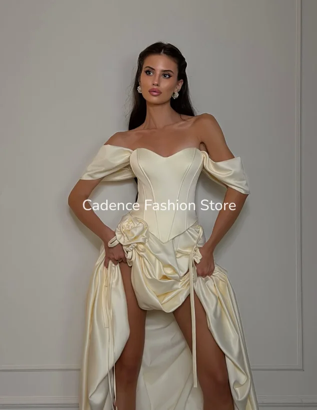 Unique Ivory Wedding Dress Off-the-Shoulder Corset Asymmetrical Pleated Hem Beach Wedding Bridal Gown Customized suknia ślubna