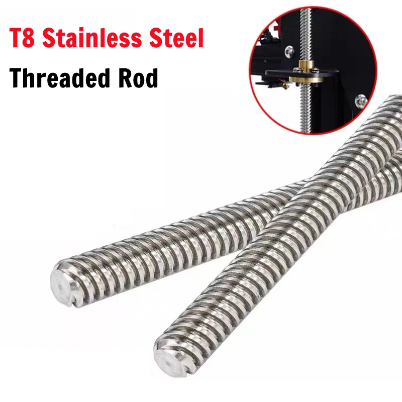 Lead 2mm/8mm Trapezoidal Screw Without Copper Nut T8 OD 8mm Lead Screw 100/150/200/250/300/330/350/380/400mm T8 3D Printer Parts