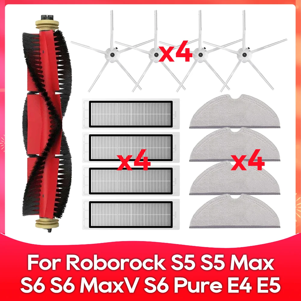 Kompatibel für ( Roborock S5, S5 Max, S6 MaxV, S6 Pure, E4, E5, S51, S52, S55 ) Walze Seitenbürste Filter Wischmopp Zubehör Teil