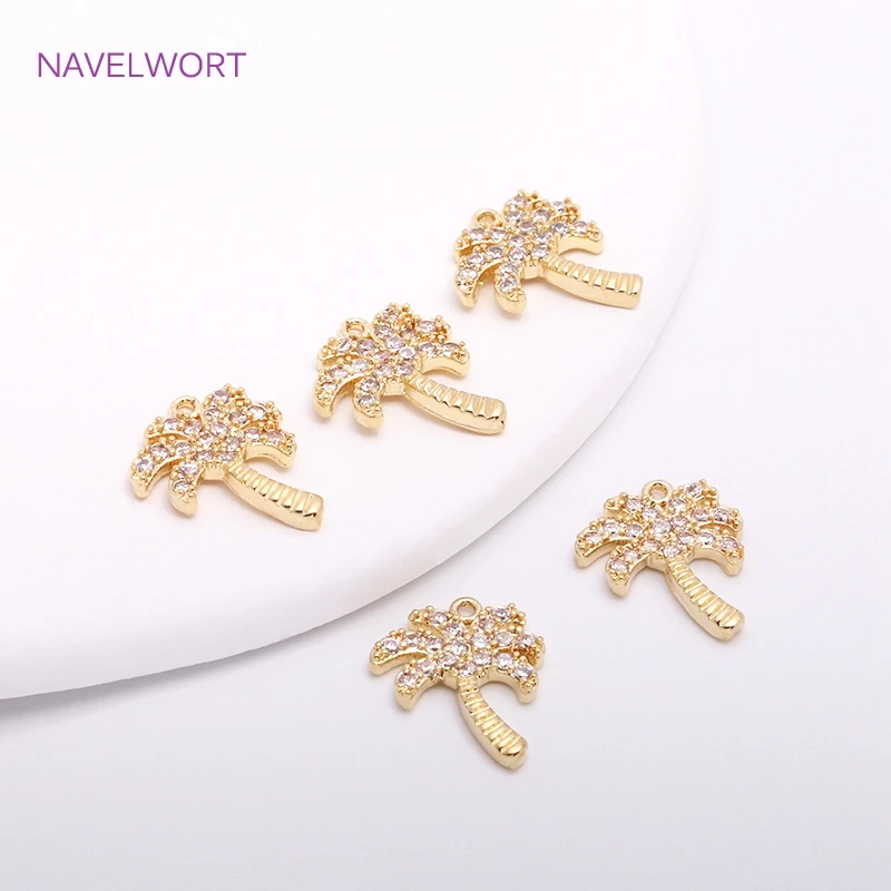 

14K Gold Plating Palm Trees Charm High Quality Inlaid Zircon Mini Tree Pendants For DIY Fashion Earring Making Accessories