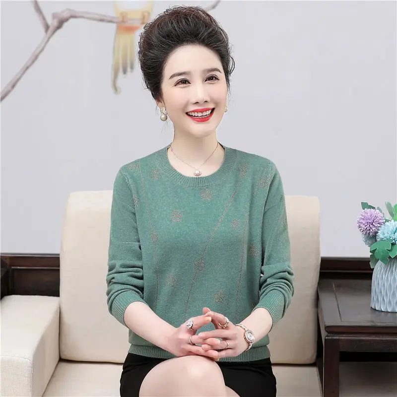 Trui Dames Trends 2025, losse gebreide trui met lange mouwen, moeder van middelbare leeftijd, trui, blouse, lente herfst, vrouwelijke kleding
