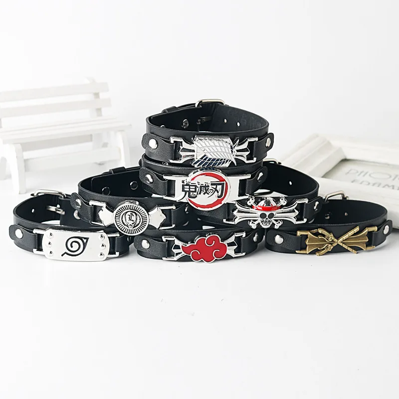 Anime Peripheral Naruto One Piece PU Woven Rope Bracelet for Men's Fashion Cosplay Bracelet