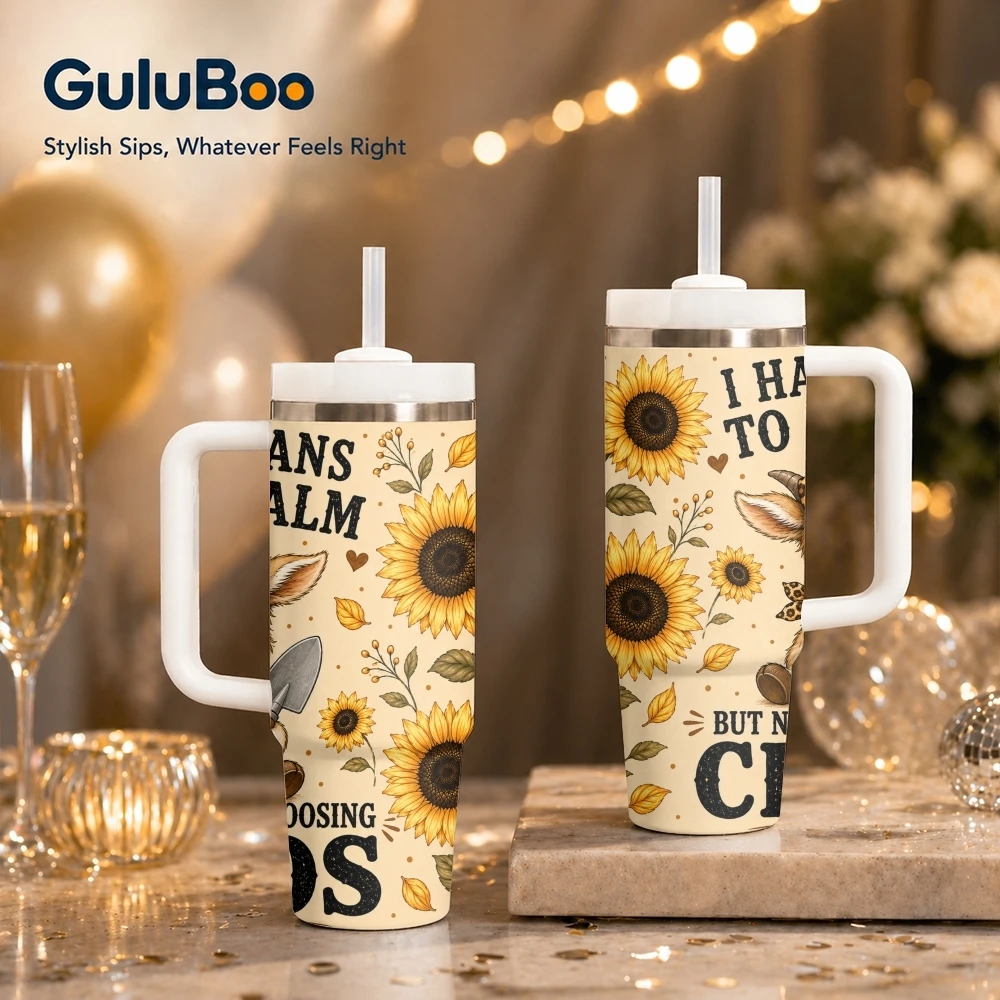 Rural-style Sunflower Calf Vacuum Flasks 40oz Stainless Steel Insulated Tumbler with Handle & Straw Leakproof Travel Mug