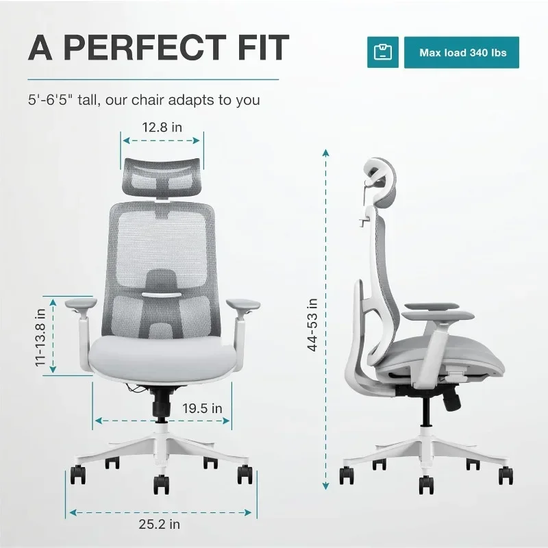 Sedia da ufficio ergonomica Sedia reclinabile in rete con schienale alto, sedie da scrivania per ufficio domestico con ruote, sedia ergonomica