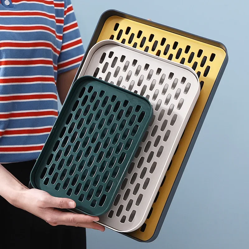 سميكة طبقة مزدوجة البلاستيك الإبداعية طويلة مستطيل صينية الشاي متعددة الوظائف حامل الكأس كأس استنزاف صينية ديكور المنزل