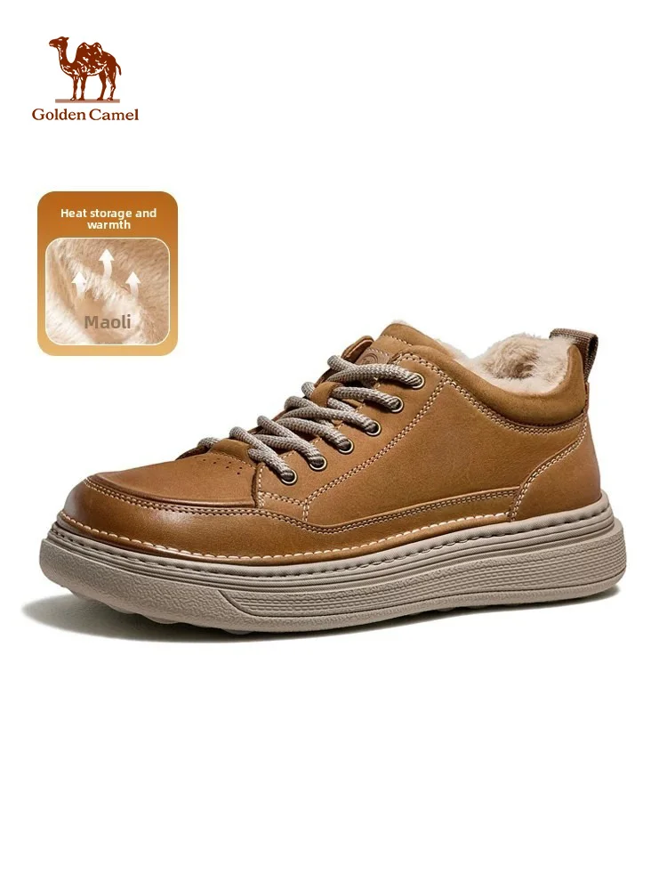 Golden Camel Men's Snow Shoes 2026 Winter Plus Velvet Warm Casual Leather Ankle Boots Outdoor Wear-Resistant Non-slip Sneakers