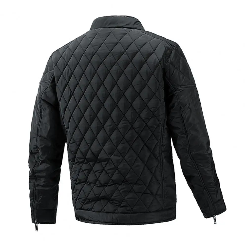 

Long Sleeve Coat Men's Quilted Stand Collar Cotton Coat with Zipper Pockets Windproof Outwear Jacket Coat for Winter Warmth