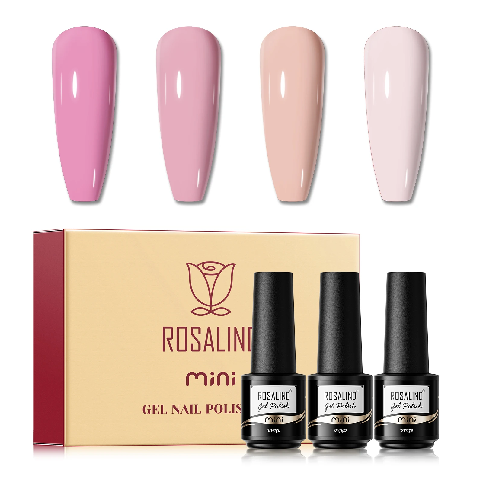 ROSALIND Set Cat Kuku Gel Klasik 4/6 Buah Set Lampu LED UV Semi Permanen Lapisan Atas Set Gel Kuku Cerah untuk Desain Seni Kuku