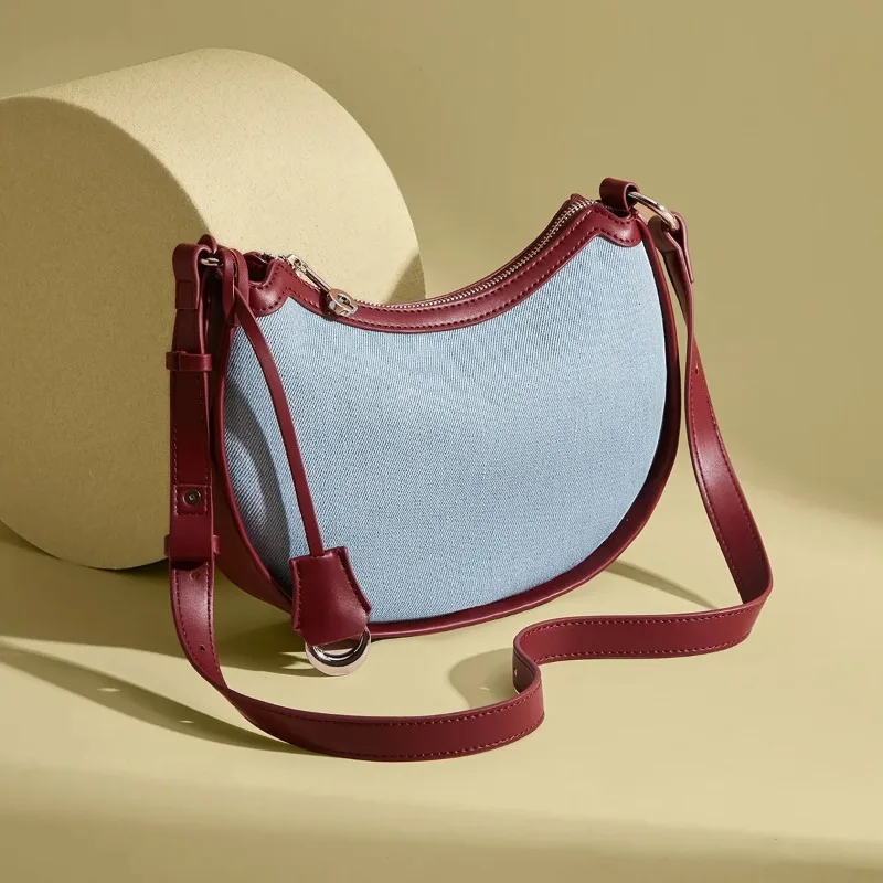 

Women's Denim Crescent Shoulder Crossbody Bag, New Niche Design Small Top Handle Purse, Fashion Casual Everyday Handbag