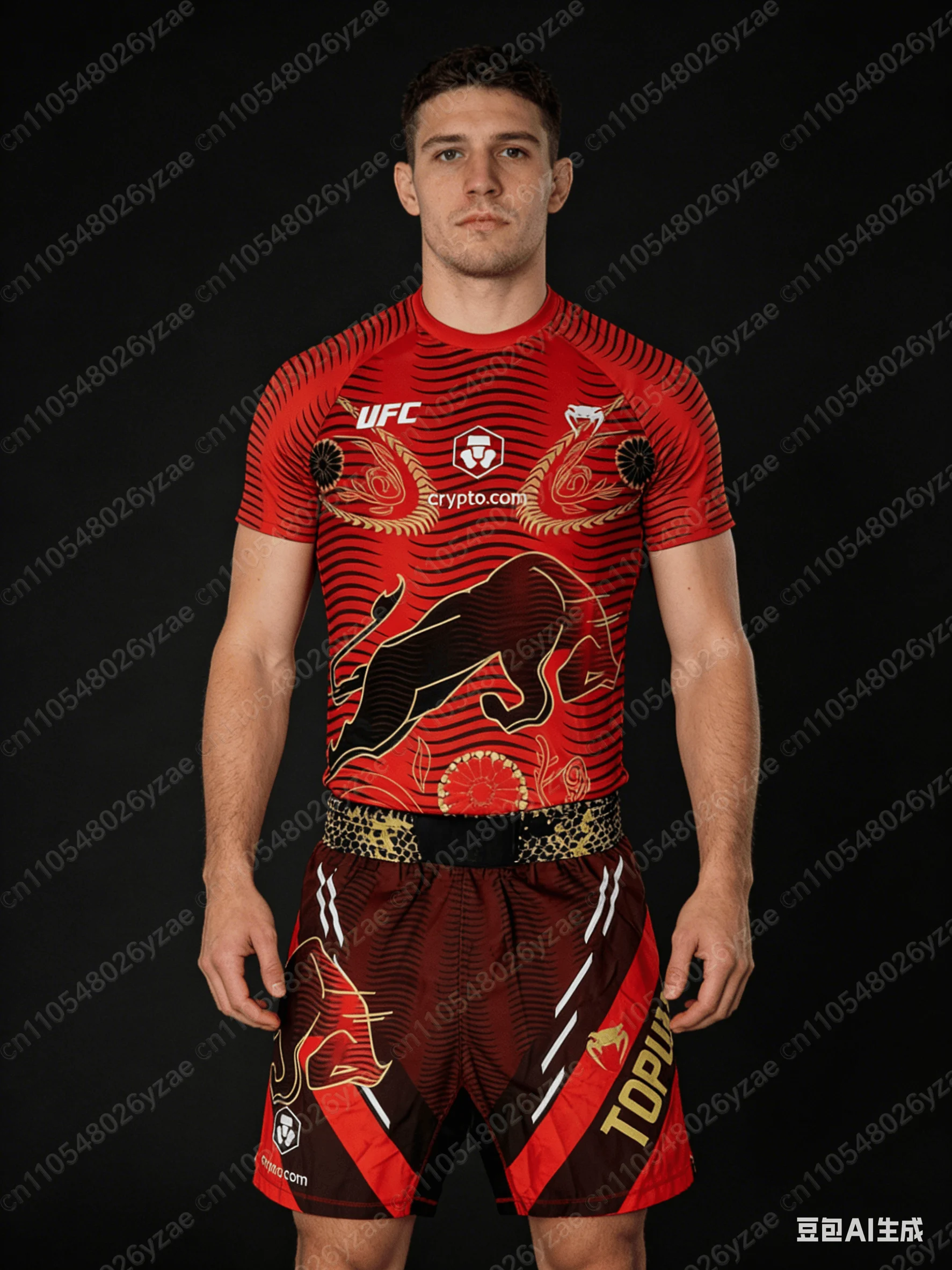 UFC Top Athlete Ilya Topria's Competition Event T-shirt, Shorts, Men's Breathable Sportswear, Wrestling, Running and Fitness Set