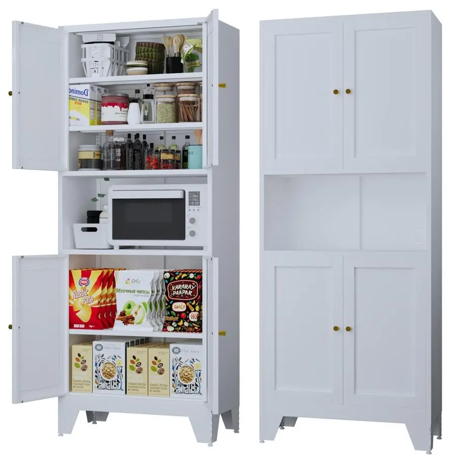 

69 Tall Metal Kitchen Pantry Storage Cabinet with Microwave Stand White Modern Freestanding Food Buffet Cabinet Kitchen Hutch Co