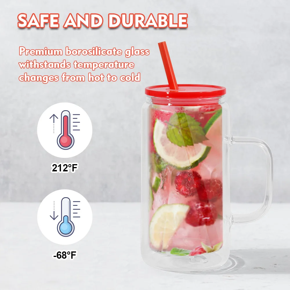12oz Clear Sublimation Blank Glass Mason Jar Beer Can Glass Cup With Lid Straw Water Bottle Coffee Drink Juice Cup With Handle