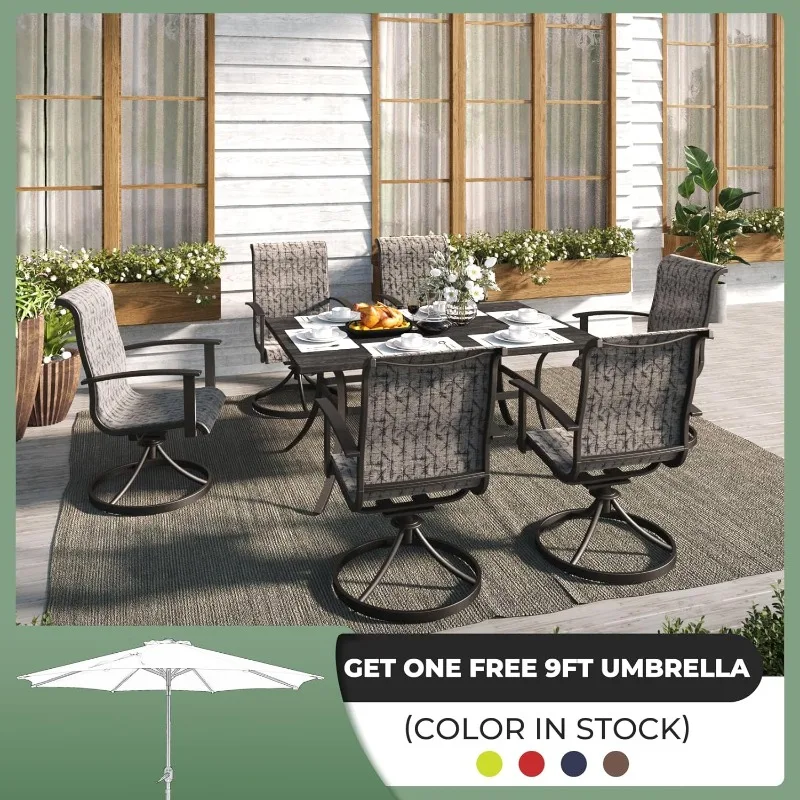 patio Outdoor Dining Set for 6, Patio Dining Set with 6-Piece Mesh Sling Rocking Chairs