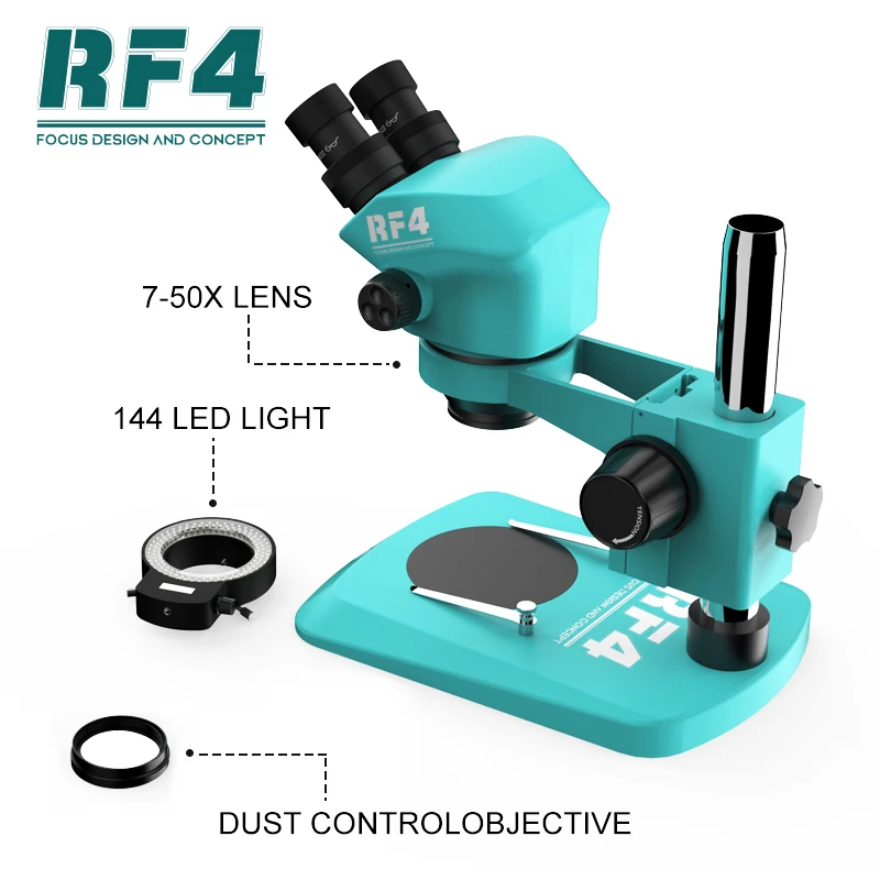 RF4 7-50X Continuous Magnification Observation BGA Welding Jewelry Binocular Stereo Zoom Microscope RF7050