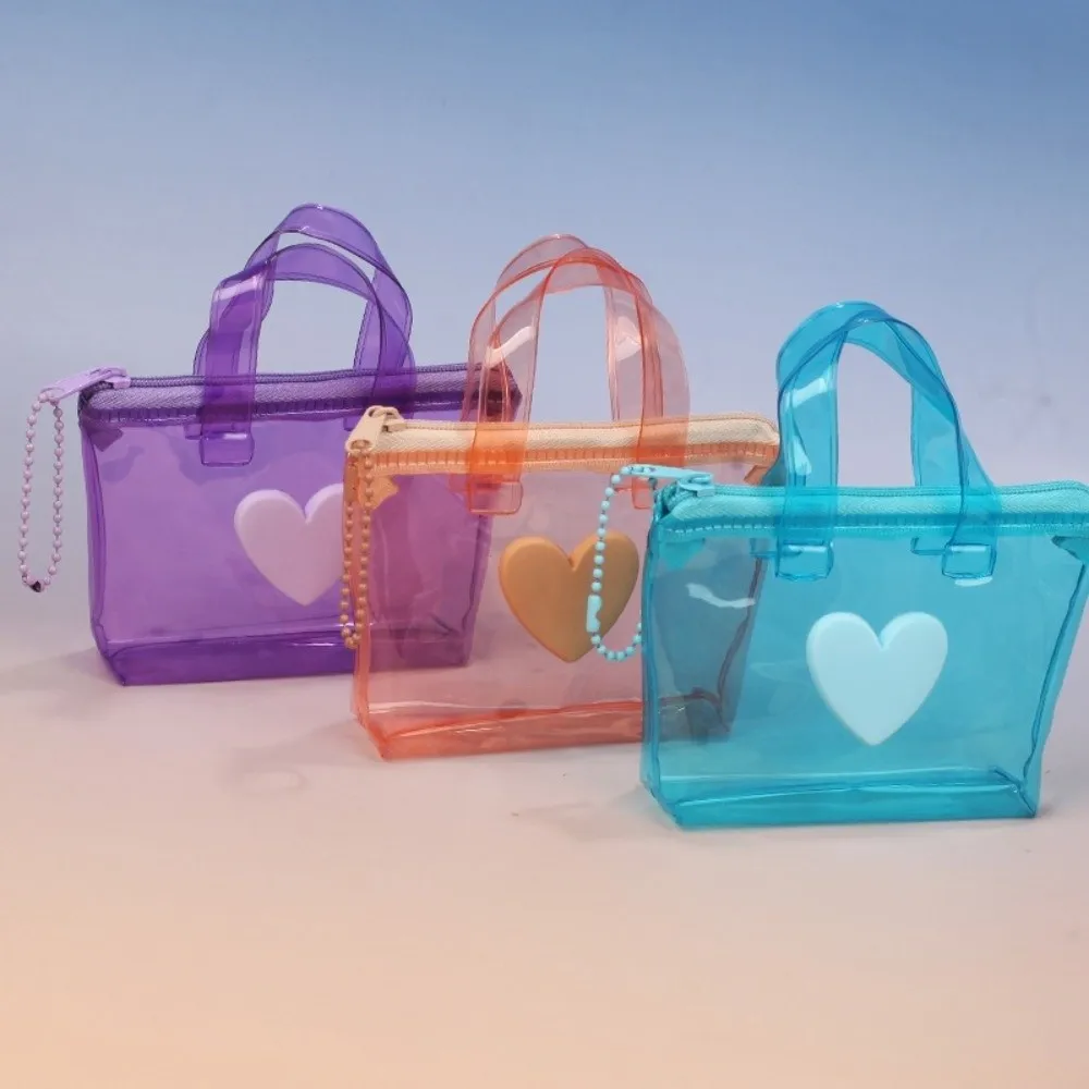 Cute Solid Color Heart-Shaped Storage Bag Waterproof Handheld Coin Purse Mini Keychain Earphone Bag Gifts