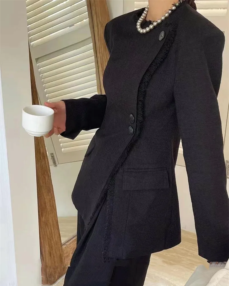 Ensemble veste et pantalon décontractés pour femmes, design à franges, printemps et automne, nouveau, 2 pièces, 2024