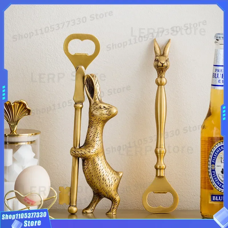 Creative Rabbit Shape Brass Bottle Opener European Retro Style Beer Screwdriver Light Luxury Home Bar Decor Unique Gift for