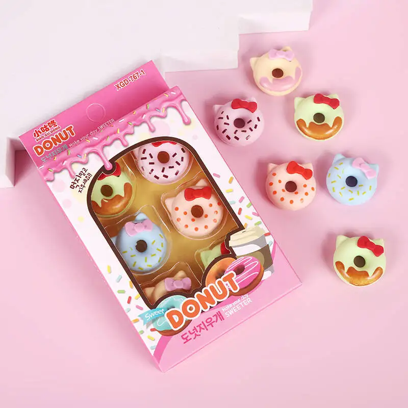 1-2 Set Cartoon Cat Kawaii Kitten Cute Candy Color Rubber Eraser Set Stationery