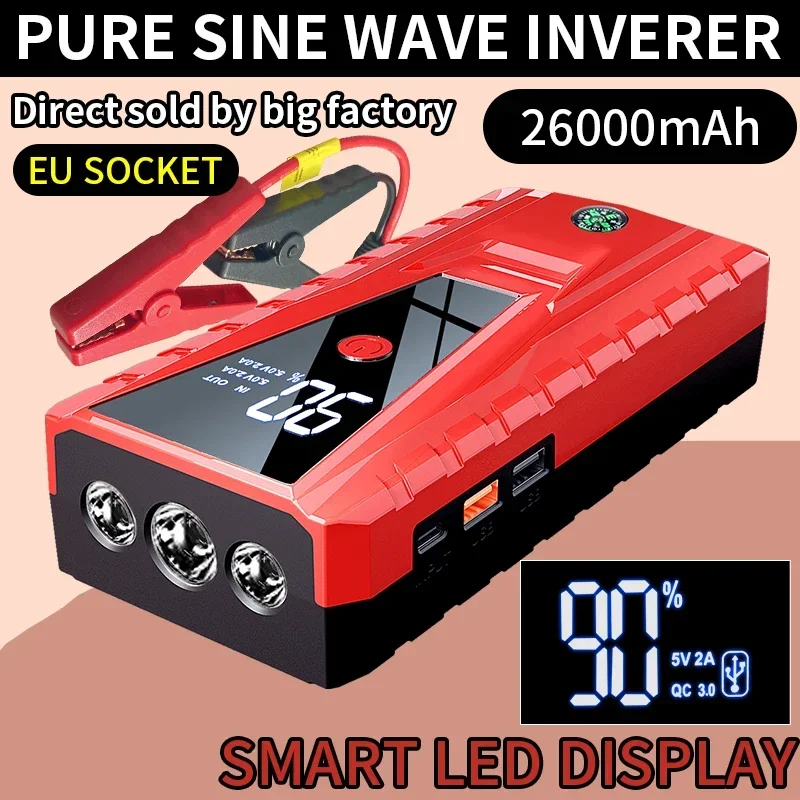 26000mAh 2000A Portable Auto Jump Starter Power Bank Starting Device for 12V 6L Emergency Car Battery Booster Charger