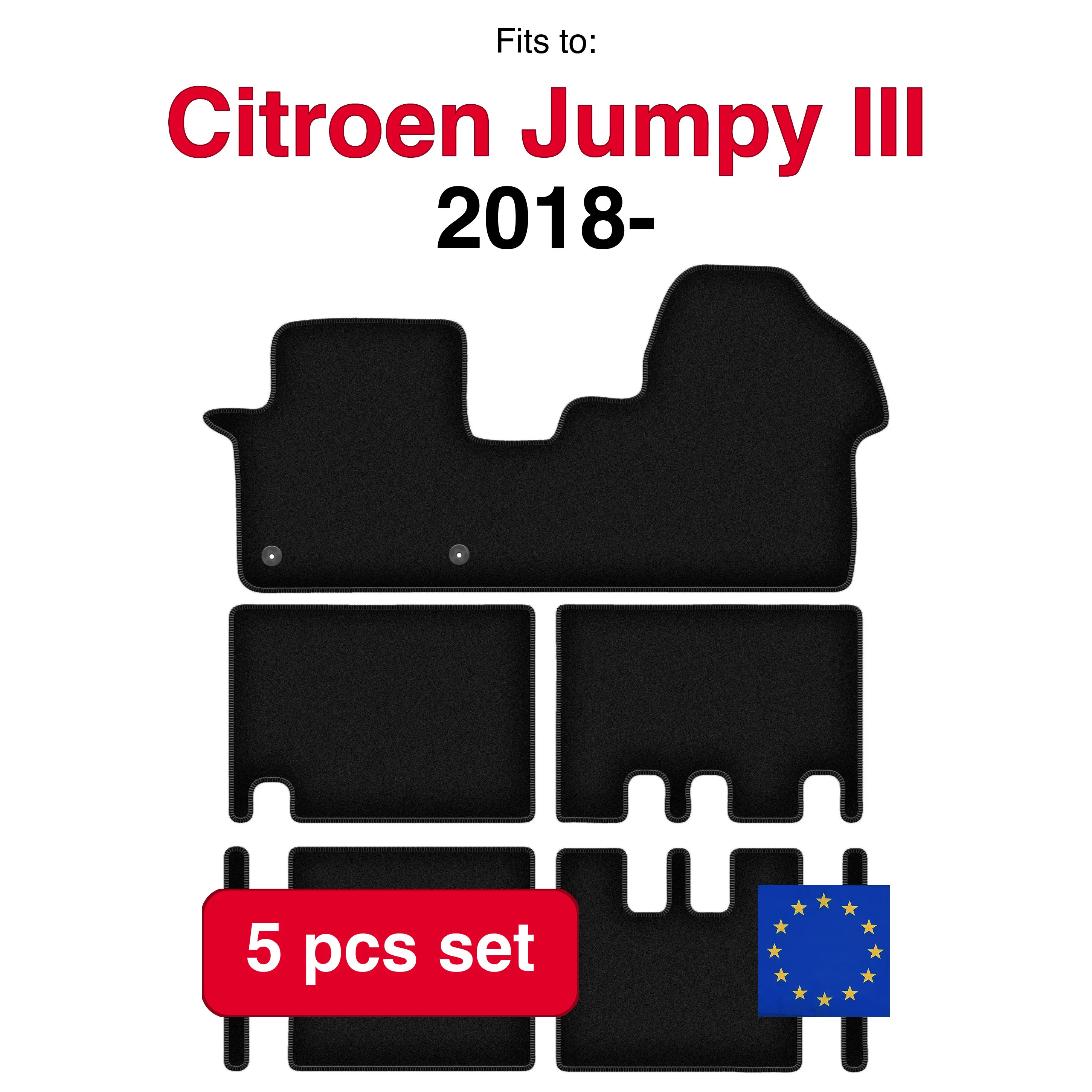 Image of Velour-Fußmatten-Set für Citroen Jumpy III 3 Reihen (2018-) - Schwarz (5-teilig) Passende Auto-Fußmatten