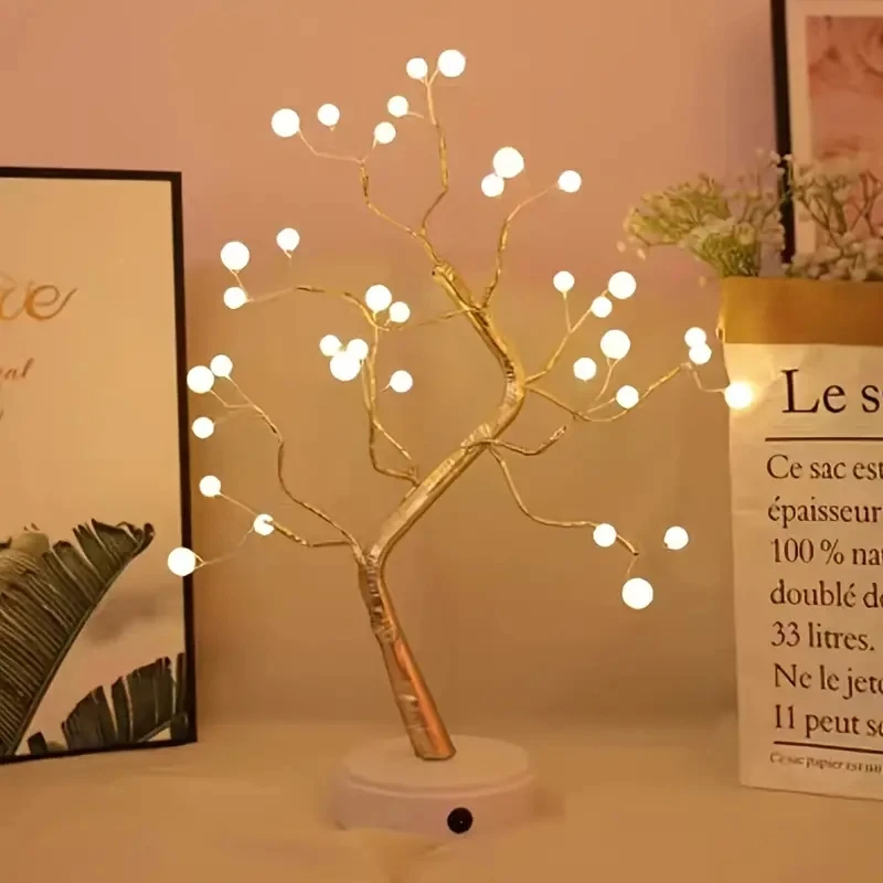 Lampada da albero di perle a 36 LED per la decorazione della casa e della camera da letto da tavolo Luce notturna alimentata tramite USB a batteria