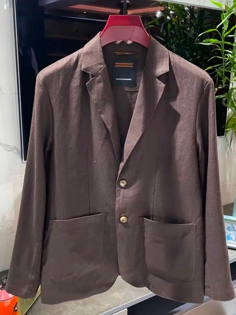 

Мужской льняной костюм приталенного кроя: комфортный, высококачественный, модный, универсальный, стильный, трендовый, весенне-летний, в европейском стиле, с пиджаком