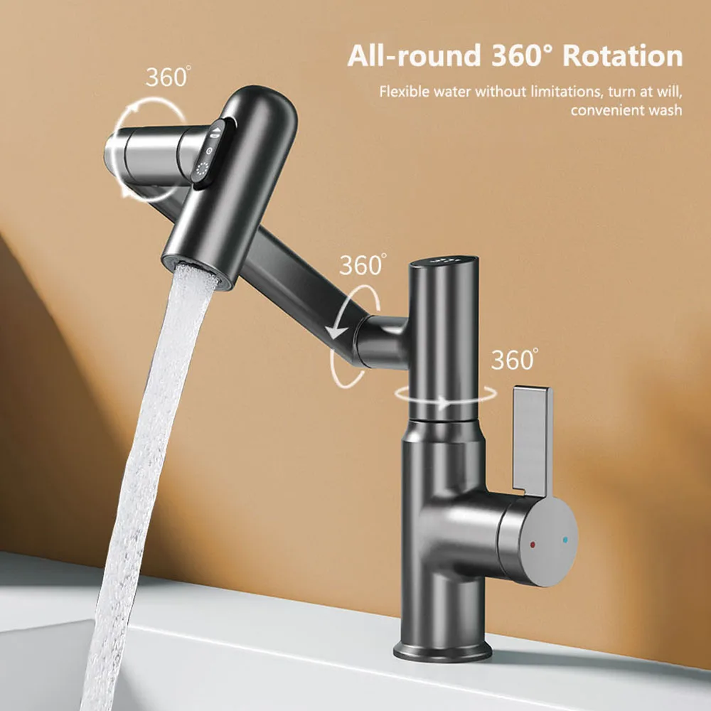 Smart LED Digital Display Bathroom Basin Faucet Hot&Cold Single Handle Washbasin Mixer Tap 360 Rotation Desk Mounted Sink Faucet