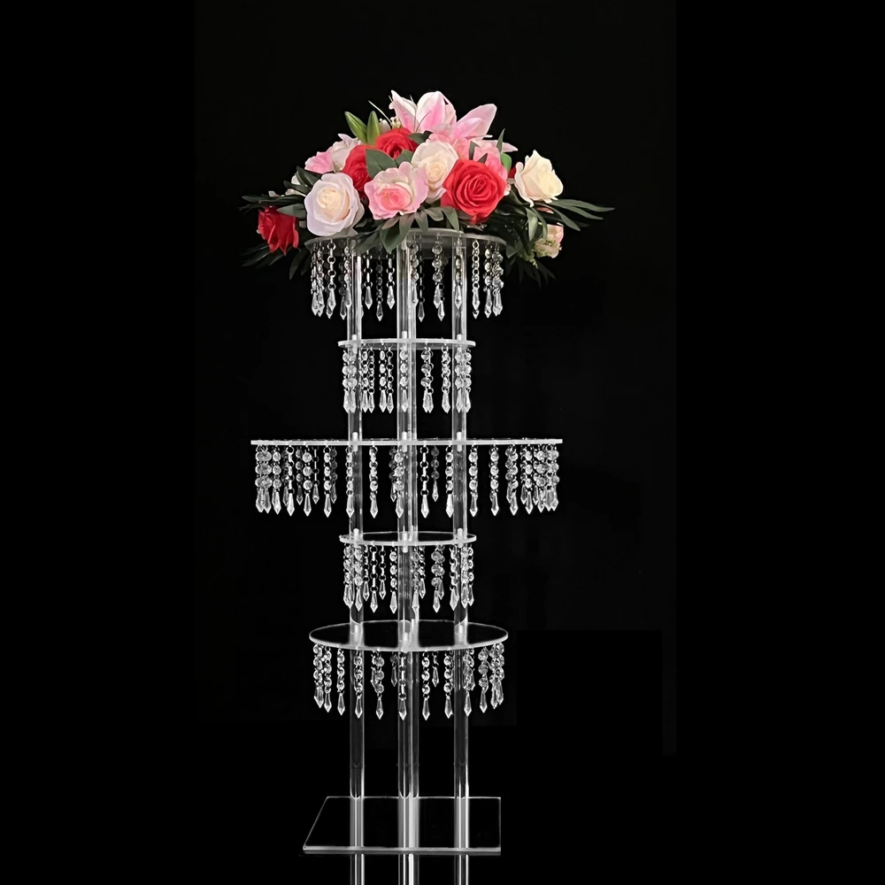 5 PCS Acrylic Flower Rack 35 Inches Stand Road Lead Delicate 5 Ties Wedding Centerpiece Flower Rack for Event Party Decoration