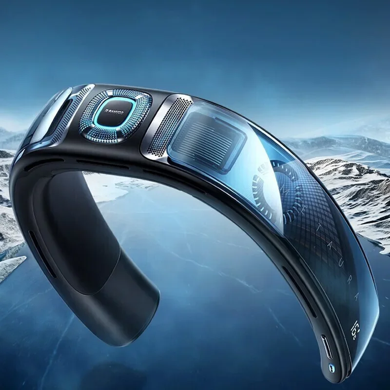 Portable Air Conditioner Neck Fan 5800 mAh Rechargeable Leafless Mini USB Fan For Outdoor Semiconductor Cooling Bladeless Fan