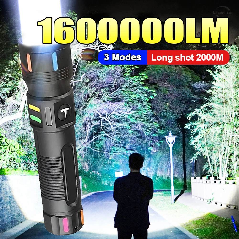 160000 Lumens Long Range High Power LED Flashlight Tactical Flashlight Outdoor Waterproof Flash Light Camping Lantern Torch